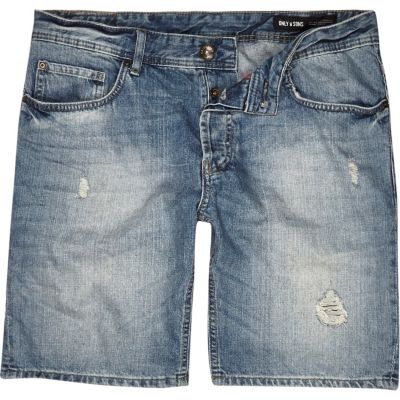 Mid blue wash Only & Sons denim shorts
